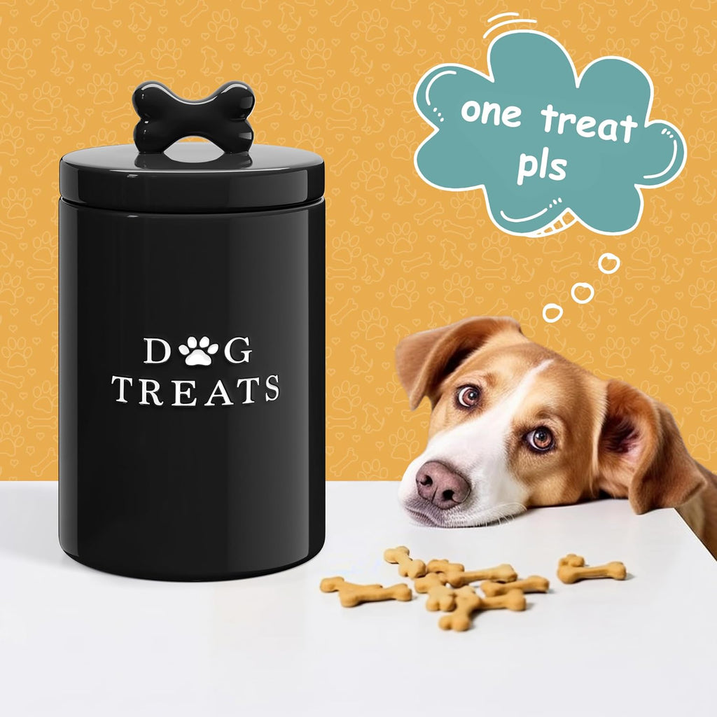 Ceramic Dog Treat Container with Airtight Lid (Black)