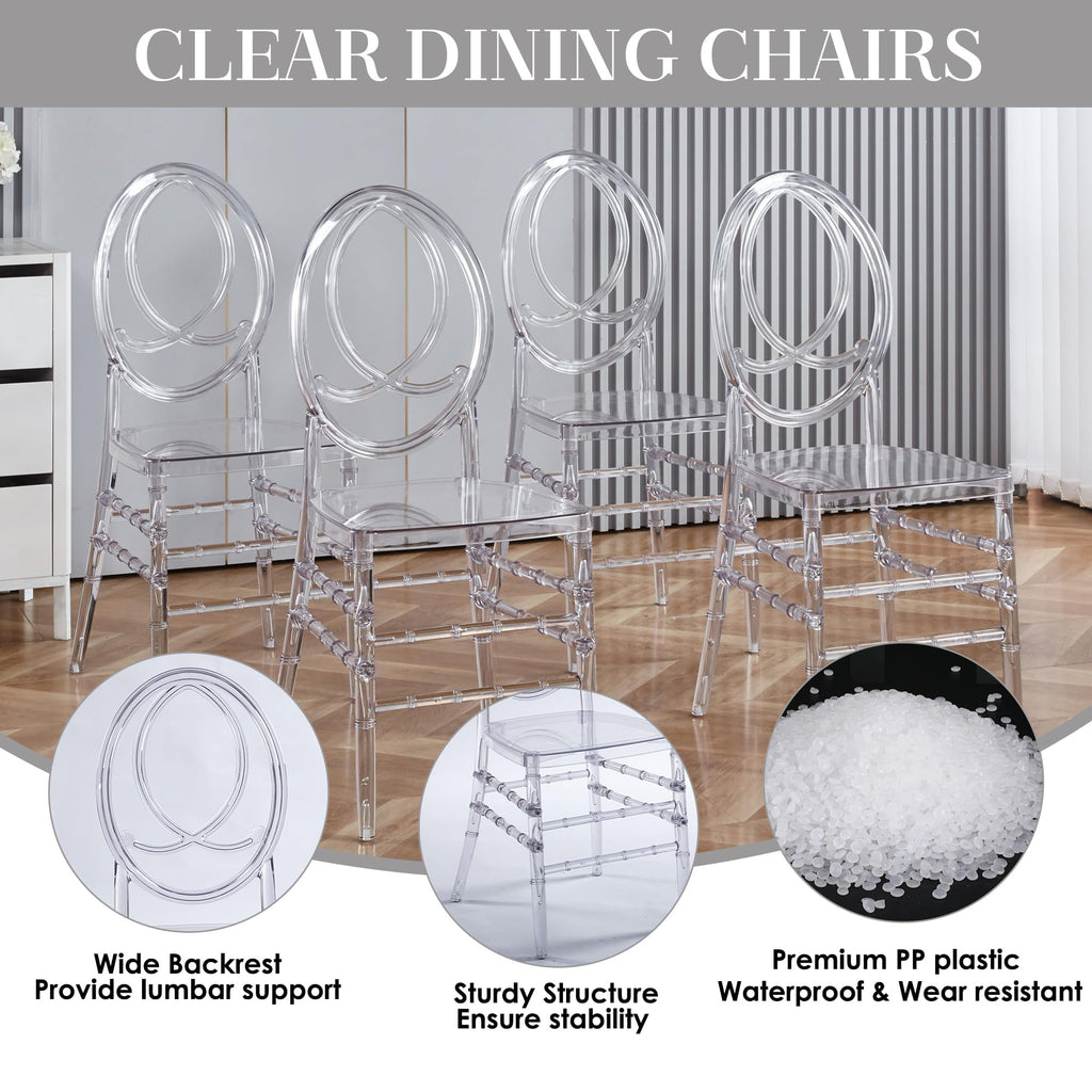 Clear Acrylic Ballroom Chairs, Modern Dining Chairs Set of 12, Accent Event Ghost Chairs for Wedding Party Event