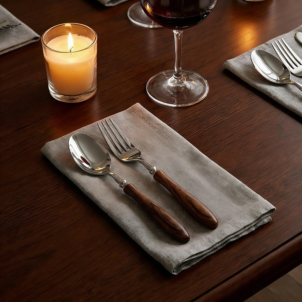 Wood Handle Flatware Set, 5 Piece, 304 Stainless Steel