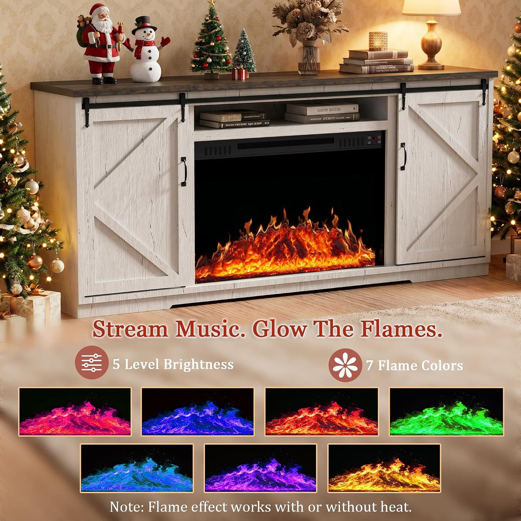 70'' Fireplace TV Stand for 85 Inch TV, 36" Tall Farmhouse Entertainment Center with Electric Fireplace, Rustic Media