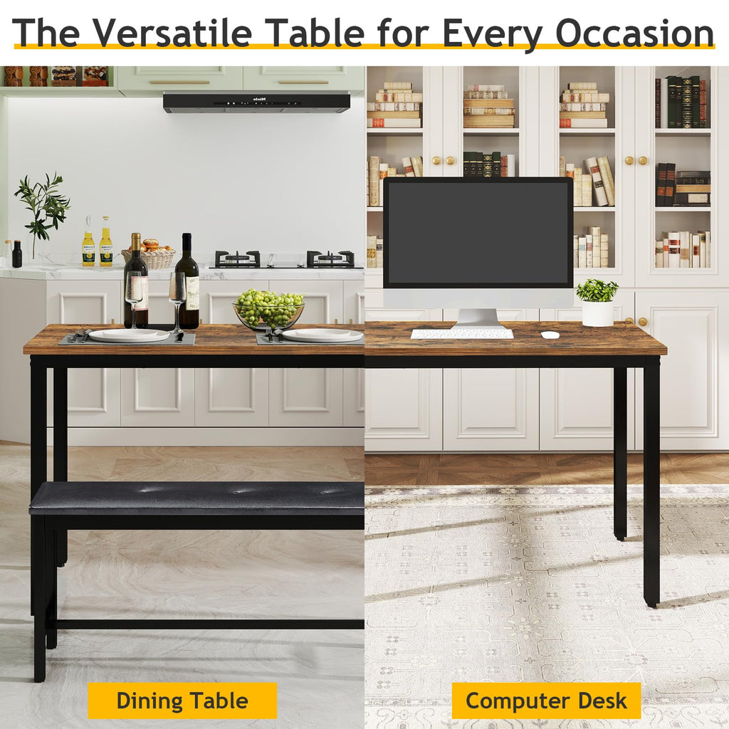 Dining Room Table Bench Set for 4, Modern Space Saving Kitchen Table with with 2 Upholstered Benches & Adjustable