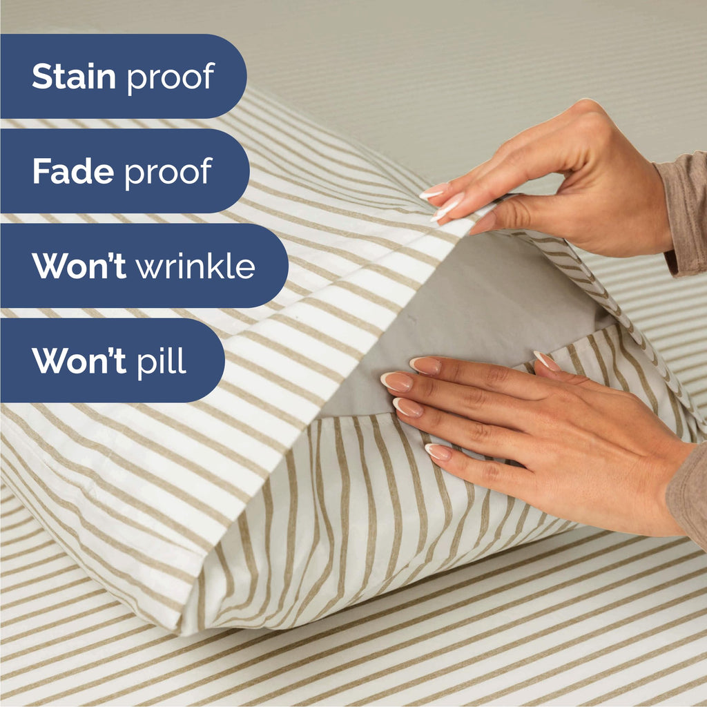 4 Piece Sheet Set - Breathable & Cooling Sheets - Beige Stripes