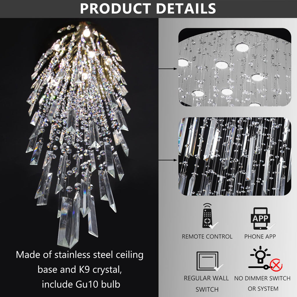 D24'' x H78'' Modern Crystal Chandelier High Ceiling Chandeliers Glam Chandelier Large Raindrop Chandeliers LED