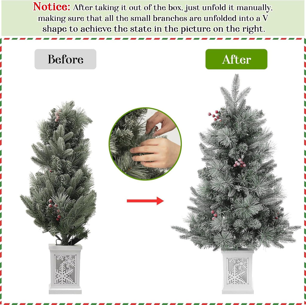 3FT Flocked Fiber Optic Christmas Tree with Color-Changing Lights