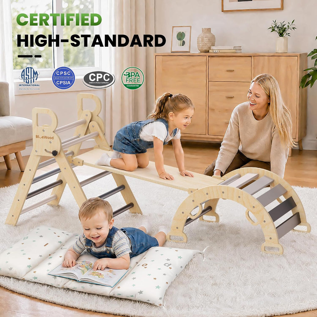 Triangle Set with Cushion, Wooden Climbing Toys for Toddler