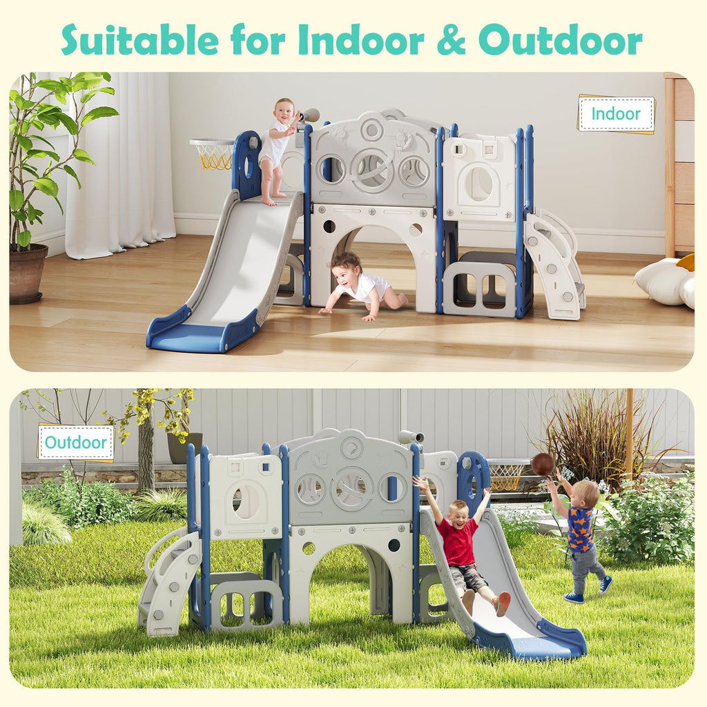 8 in 1 Toddler Slide, Kids Slide for Toddler 1-3, In/ Outdoor, Blue
