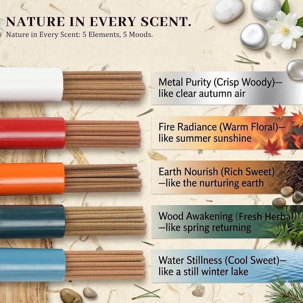 5 in 1 Incense Sticks Gift Set,5 Elements Scents with Incense Holder - Set of 5
