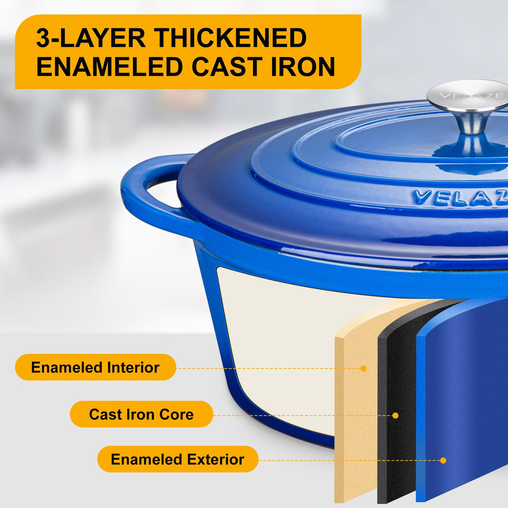 7.5 QT Oval Enameled Cast Iron Dutch Oven Pot with Lid,Blue