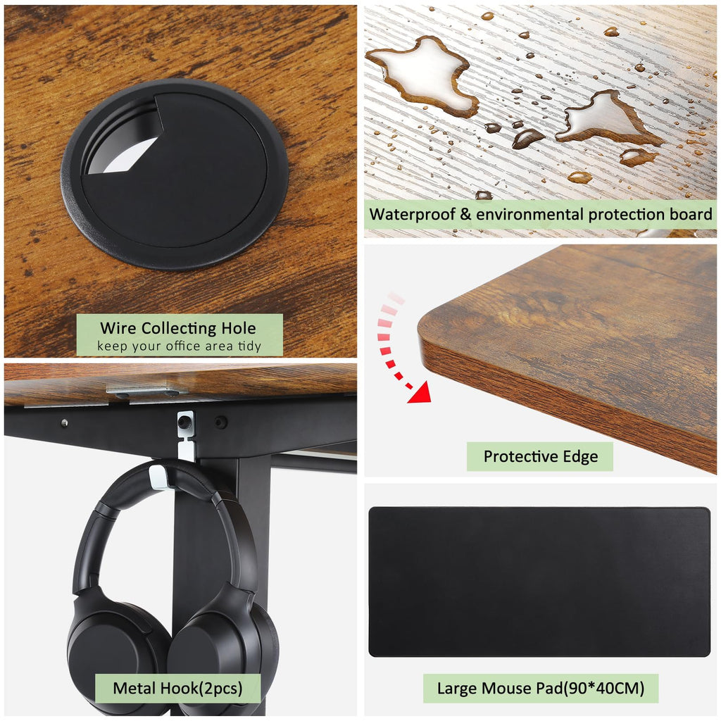 Electric Adjustable Height Standing Desk, 55×24 Inches Sit Stand Desk with Power Socket, 2 USB Ports, 3 Power