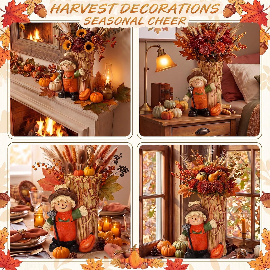 Fall Scarecrow Vase Decoration 11.4 Inch Resin Wheat Vase