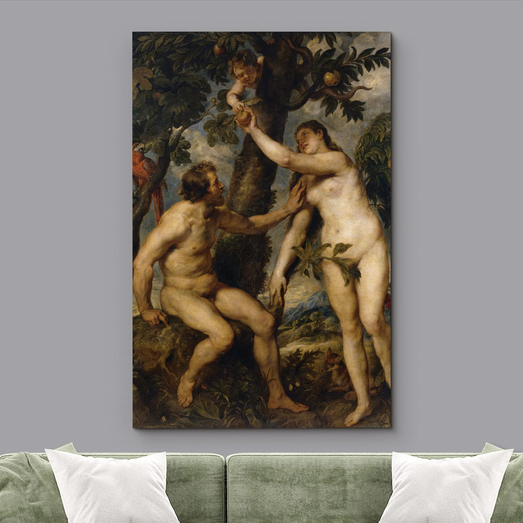 Oil Painting of The Fall of Man by Peter Paul Rubens in 1628-29 - Baroque Style - Adam, Eve, Devil, Angels - Canvas