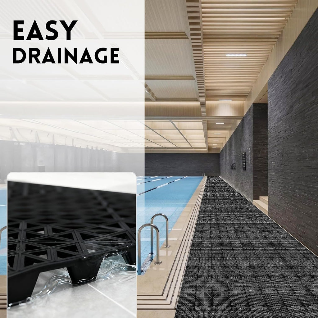 Modular Interlocking Cushion Drainage Floor Tiles, 9-Pack 11.8"x11.8" PVC Raised Non-Slip Interlocking Mats with Drain