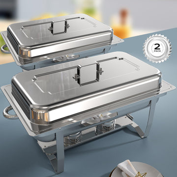 Chafing Dishes for Buffet 2 Pack, [Ultrasonic Mirror Polishing] Chafing Dish Buffet Set 9QT, [Rolled Edge Finger