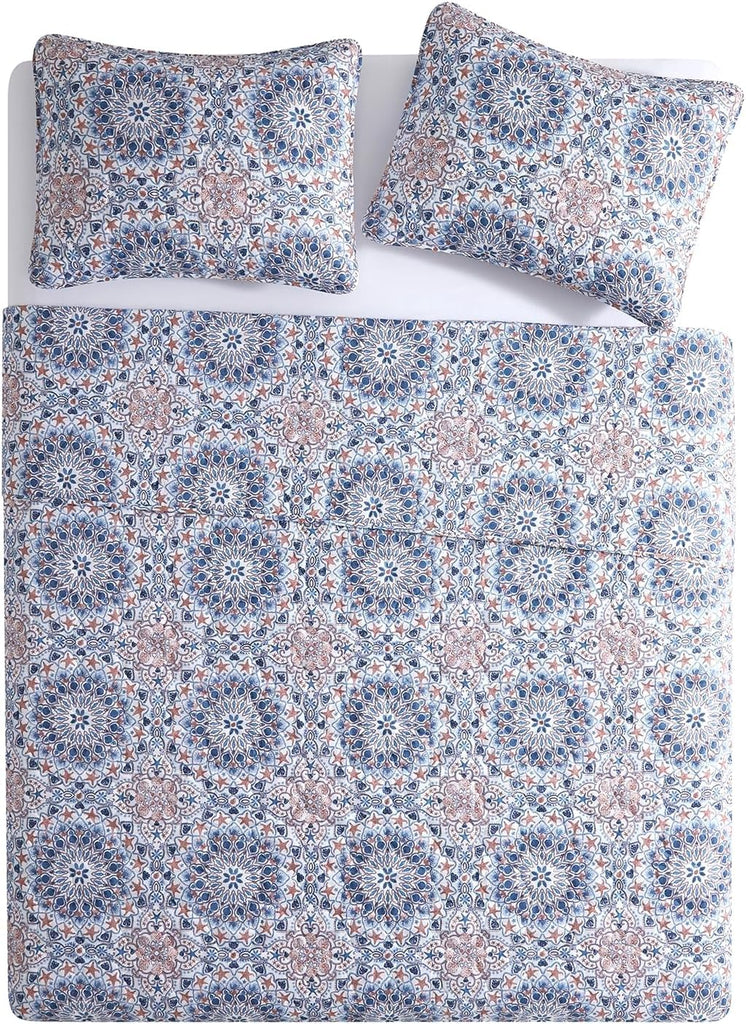 Seashell Medallion Pinsonic Bedding Set, 3-Piece, Blue