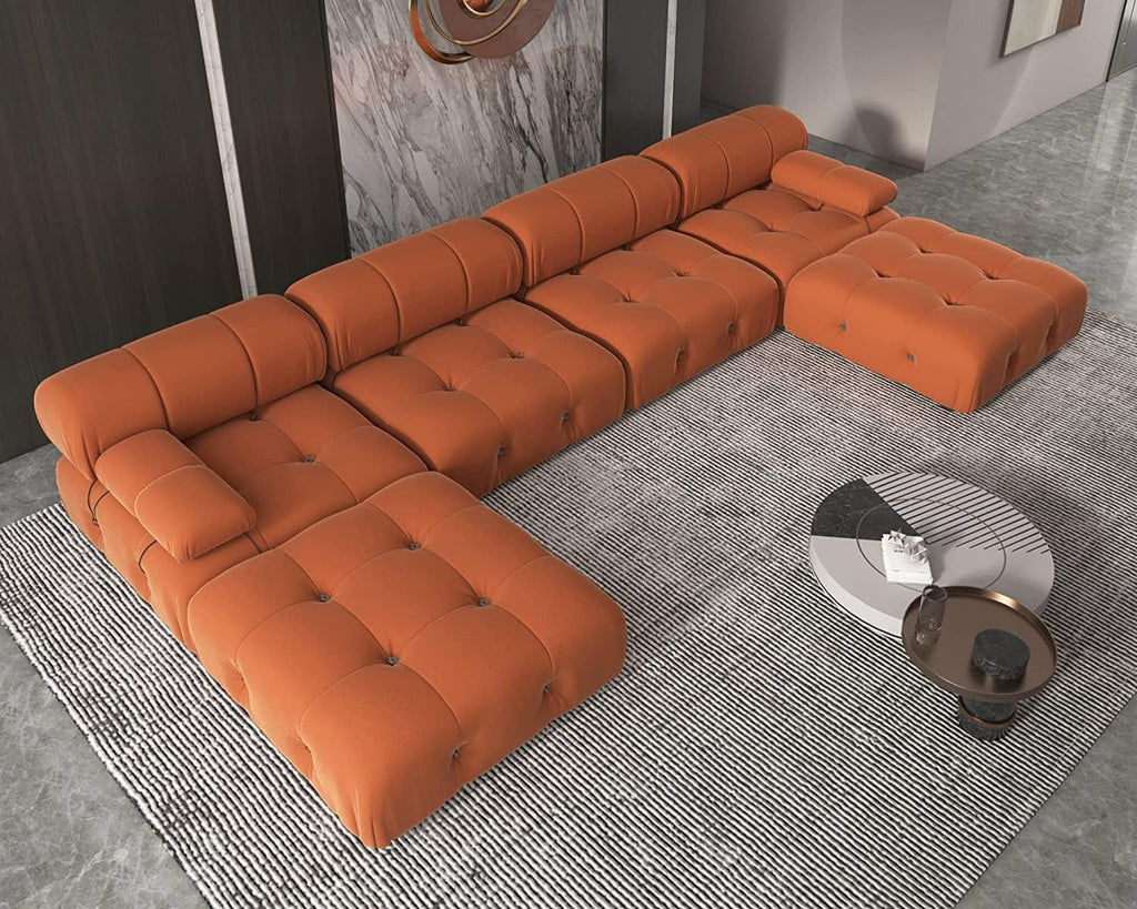 U-Shaped Modular Sectional Couch, 138" Minimalist Velvet Sofas, Convertible Couches, Mid-Century Modern Sectional
