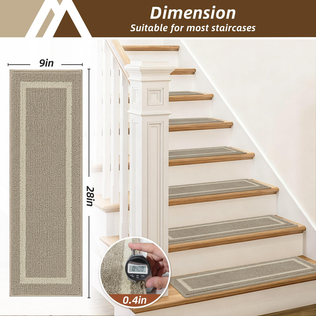 Soft 15pcs Non-Slip Carpet Mat 28inX9in, Beige
