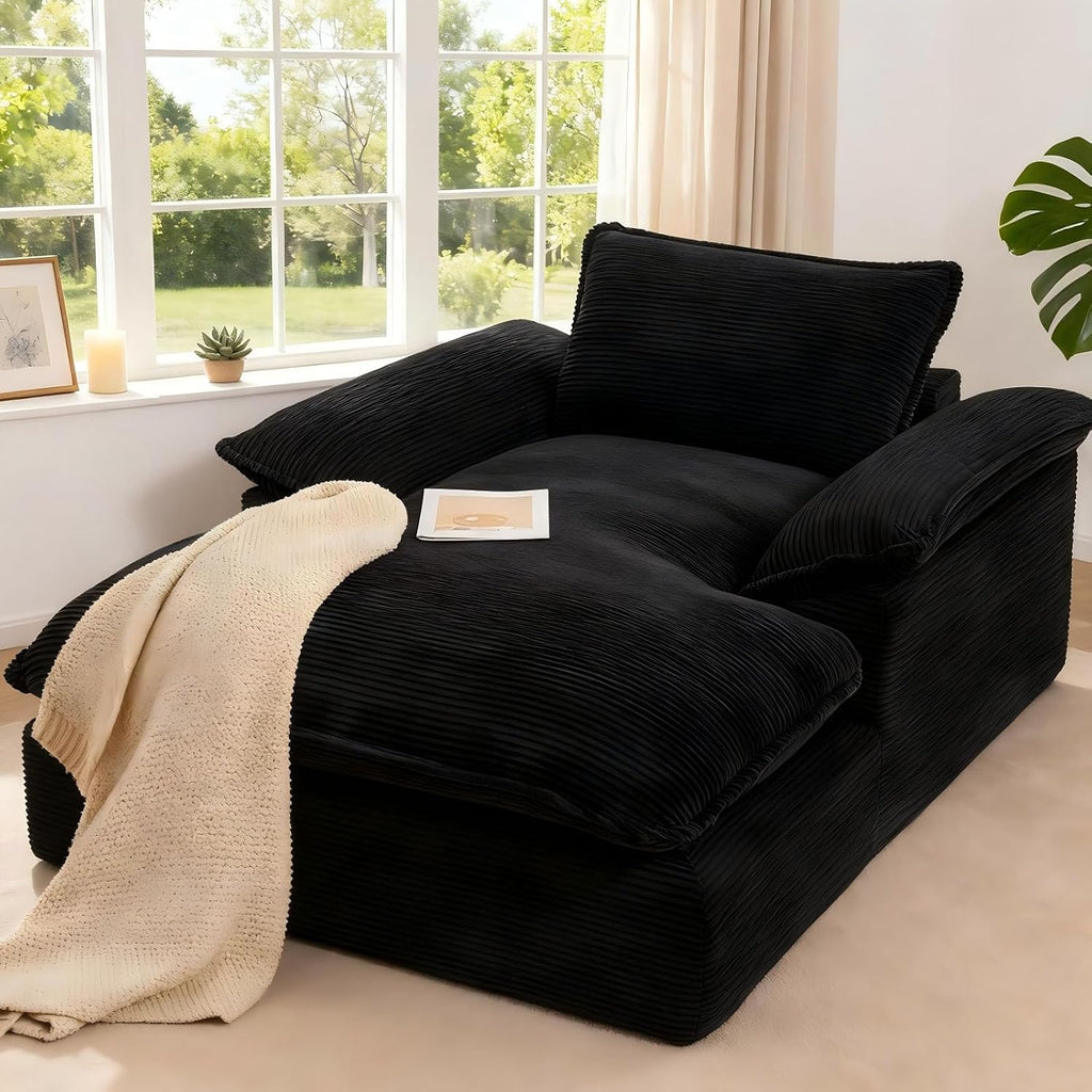 67" Chaise Lounge Chair Indoor, Oversized Boneless Chaise Lounge | Deep Seat Reading Chair | Large Dual-Layer Cushion