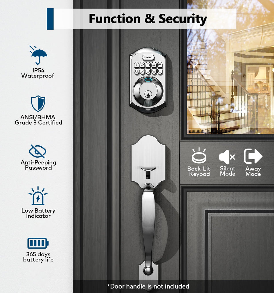 Fingerprint Deadbolt with Keypad for Front Door, Satin Nickel