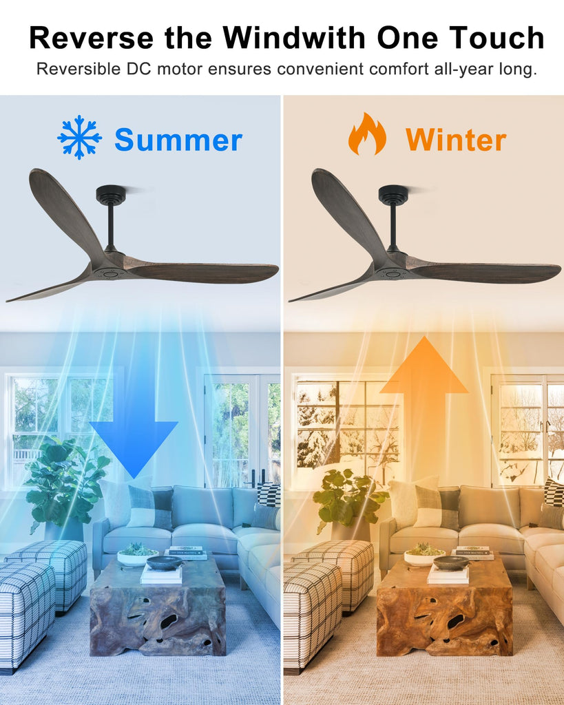 72" Ceiling Fans without Lights, Wood Large Ceiling Fan no Light with Remote Voice Control Alexa, 3 Blade Propeller s