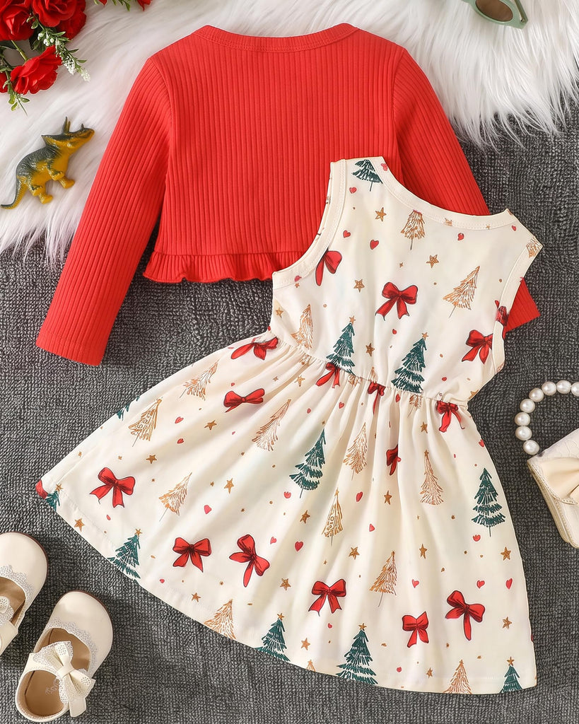 Toddler Baby Girls Dress and Cotton Cardigan Set for Christmas
