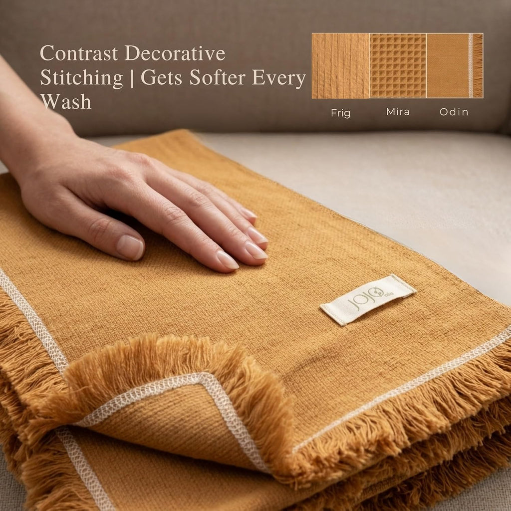Odin Waffle Throw Blanket with Tassels, 50x66 Inch, 100% Turkish Cotton, Oeko-TEX Certified, Breathable Lightweight