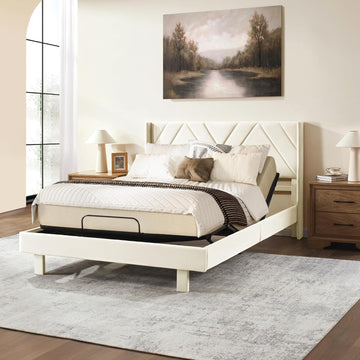 Queen All-in-One Adjustable Bed Frame with Upholstered Bed Frame Headboard, Electric Bed with Remote Control