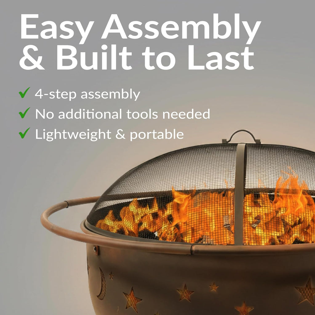 Sunnydaze Cosmic 42-Inch Large Outdoor Fire Pit - Heavy-Duty Round Wood-Burning Steel Firepit