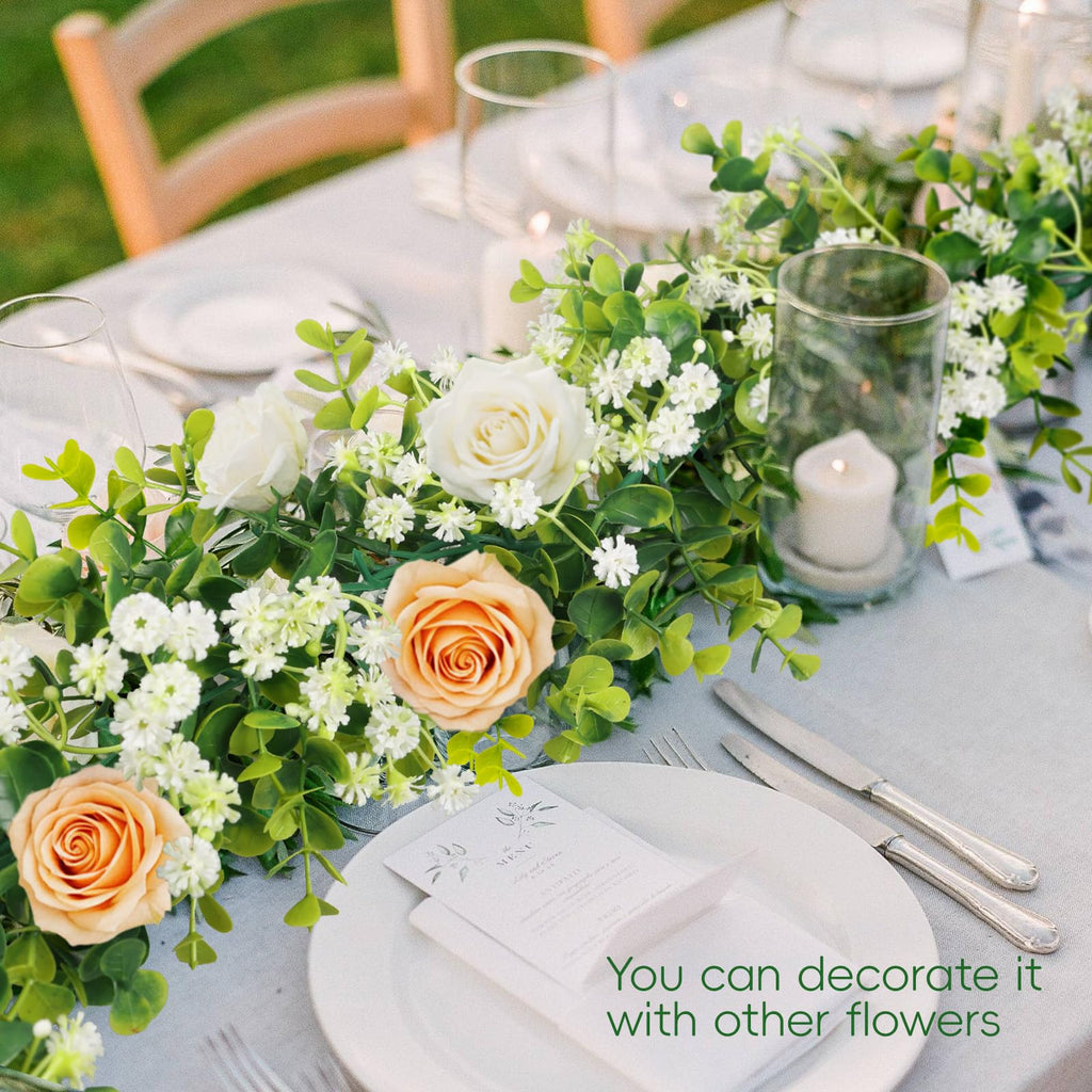 6FT Eucalyptus Garland with Flowers, 8 Pack Artificial Greenery Garland Hanging Faux Eucalyptus Garland Suitable for