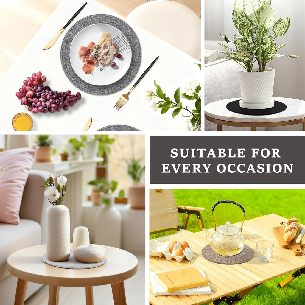 Round Placemats, Cotton Rope Woven Table Mats, Hot Pads, Non Slip Heat Resistant Place Mats, 13 Inches - Set of 6
