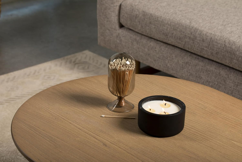 Premium Smoke Glass Cloche - Decorative Jar with Striker. Holder for Long Matches for Candles, Fireplace, Bathroom