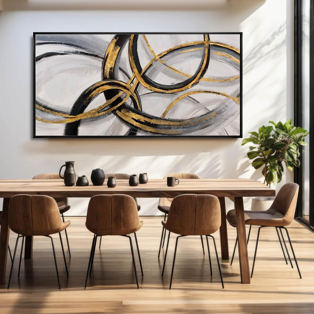 Large Framed Canvas Wall Art Gold Foil Prints Art Abstract Wall Pictures Dining Room Black Line Art Gallery
