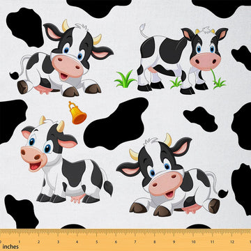 Cartoon Milk Cow Upholstery Fabric By The Yard, Cow Print Reupholstery Fabric for Chairs, Farmhouse Animals Decorative