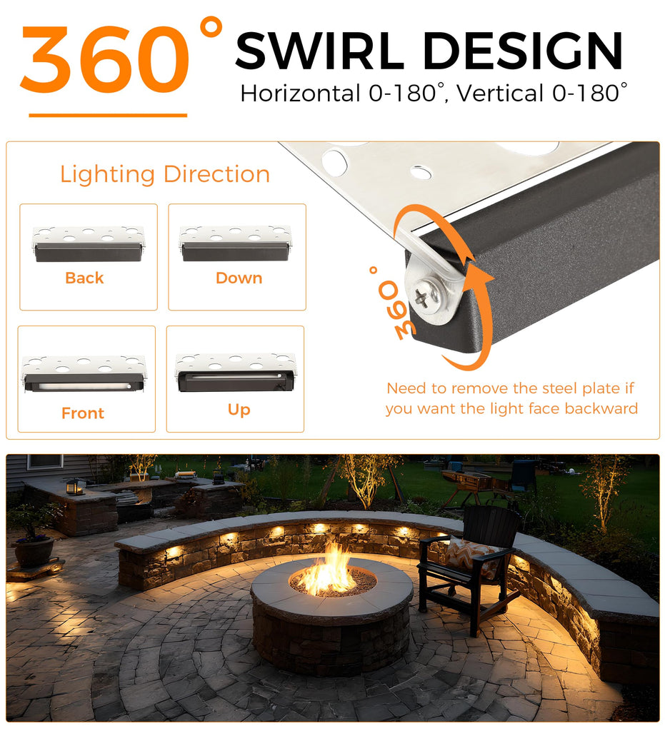 6 Pack] 12 Inch VAC/DC Low Voltage Hardscape Lighting Paver Light, Retaining Wall Lights Outdoor, IP65