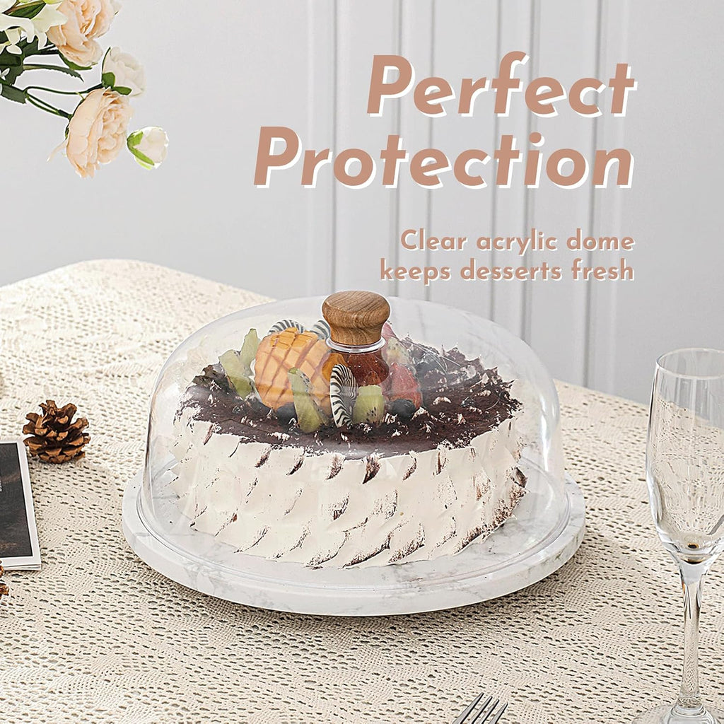 Marble Cake Stand with Acrylic Dome Lid, Cake Holder with Lid, Cake Plate Board for Party, Wedding, Cake Display