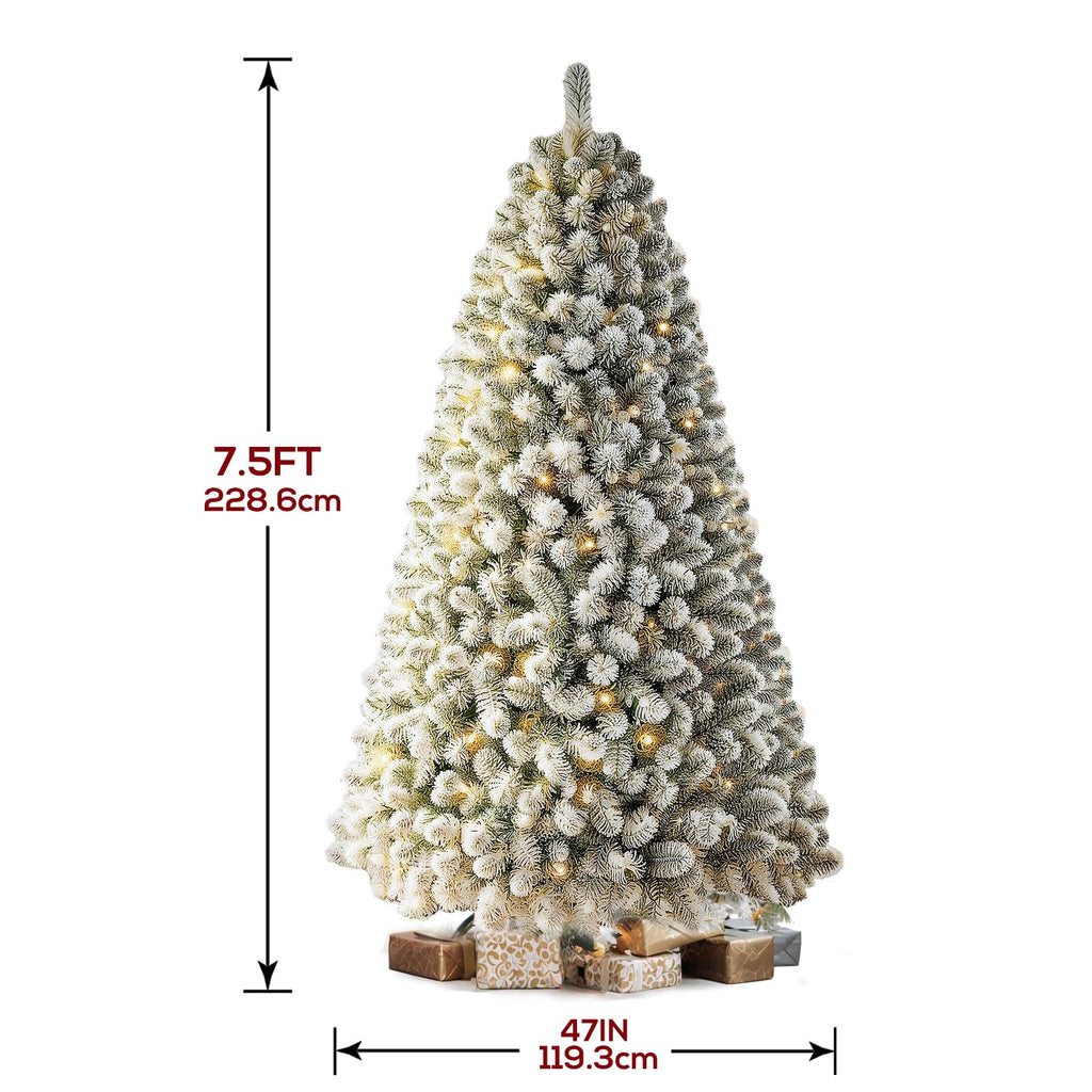7.5 FT Pre-lit Snow Flocked Christmas Tree Spruce with Remote Control, 350 Warm White Multi-Color Changing LED