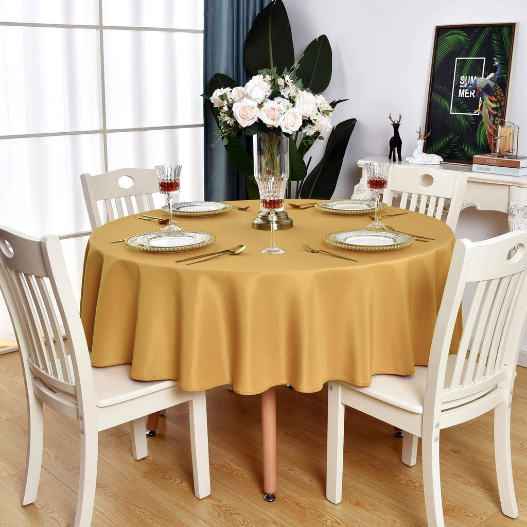 Gold Round Tablecloth Waterproof Wrinkle Free Table Cloth, 90 inch