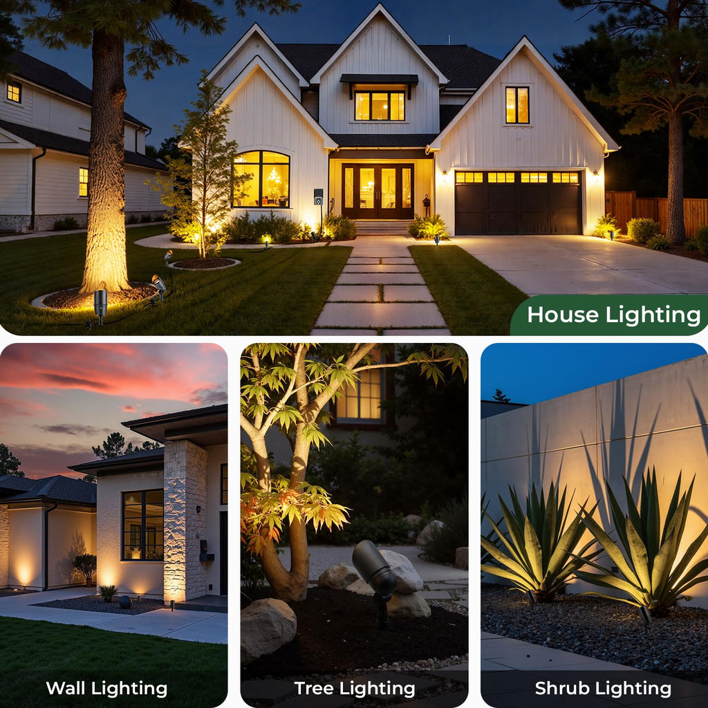 Complete Low Voltage Landscape Lighting Kit, 12-Pack 5W Spotlights with Smart Fastlock Connectors, 200W Transformer &