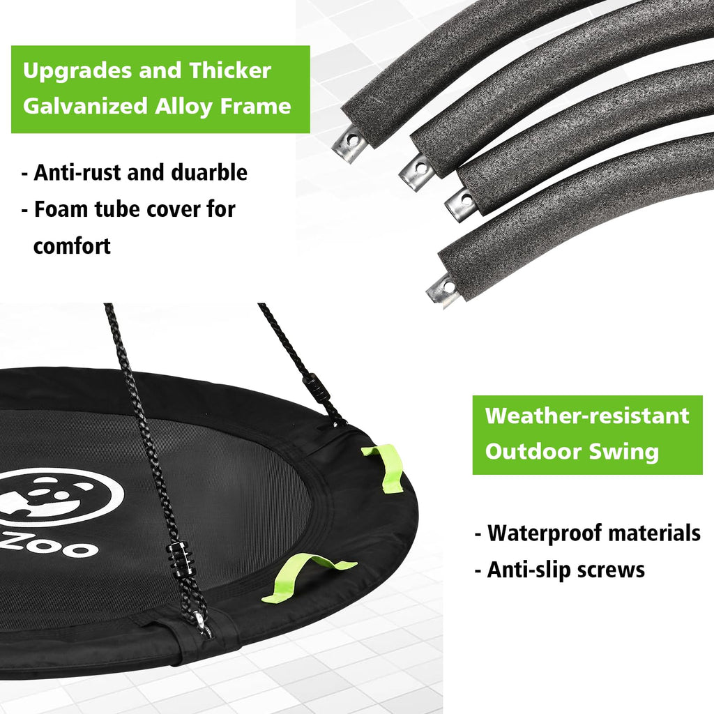 48 Inch Tree Swing, Larger Saucer Flying Swing for Outdoor Backyard, Black
