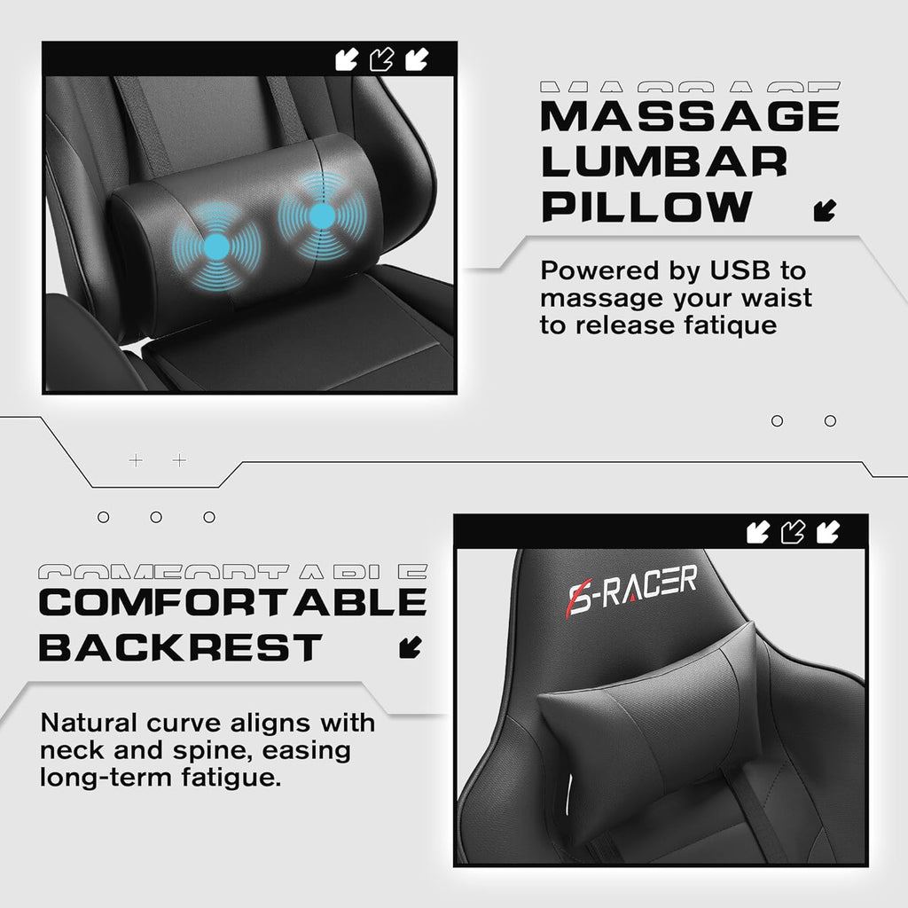 Gaming Chairs, Computer Chair with Footrest and Massage Lumbar Support, Height Adjustable Game Chair with Headrest