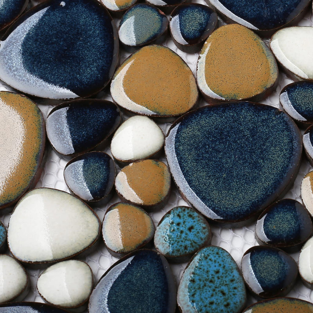 Pebble Tile for Shower Floor Aqua Cobalt Blue Mosaic Backsplash Tiles (5 Sheets)