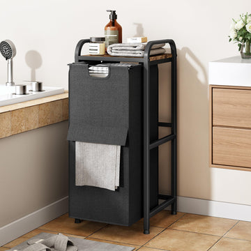 Laundry Hamper, Laundry Basket, Laundry Sorter with a Pull-Out and Removable Bag, Shelf, Metal Frame, 17 Gallons (62