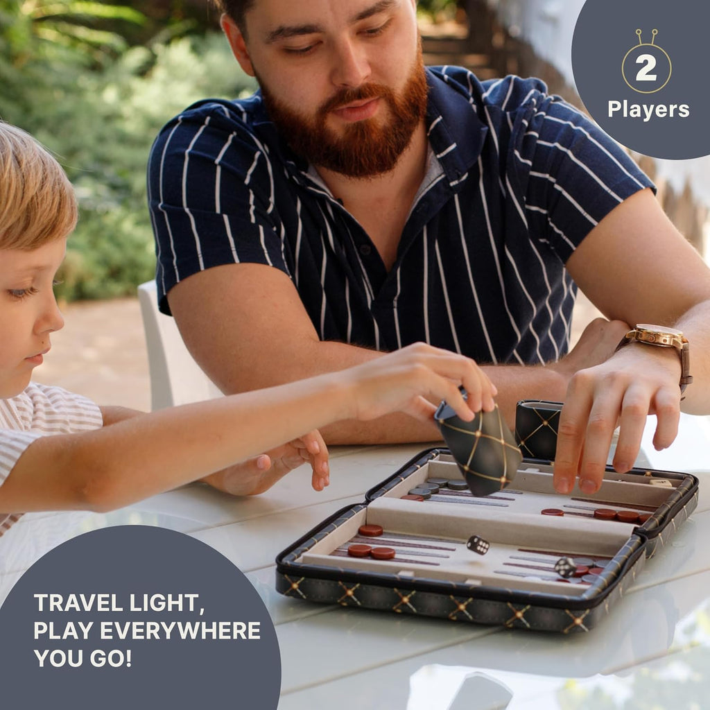 Magnetic Travel Backgammon Sets for Adults - Quality PU Leather Backgammon Board Game for Adults and Kids - 14" Gift