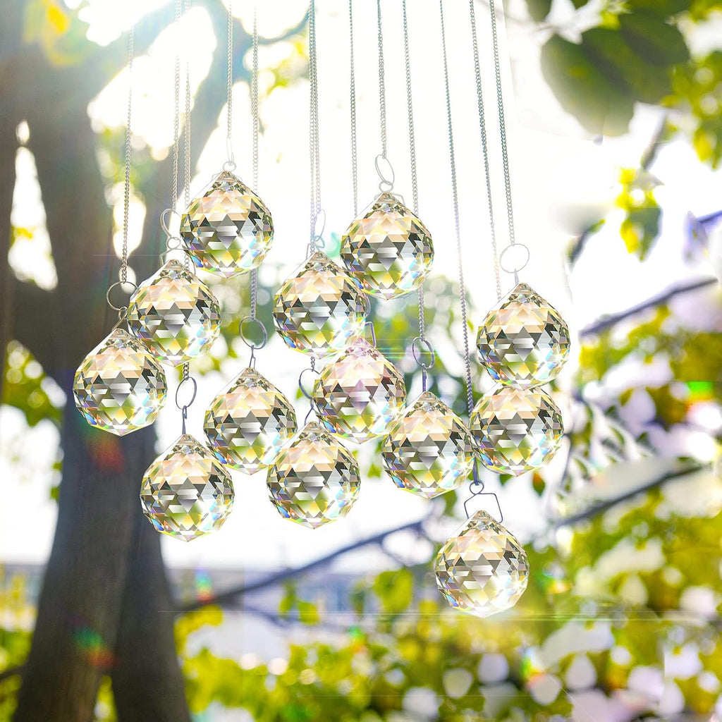 Clear Crystal Sun Catcher Suncatcher Prism Ball with Metal Chains - 6 Pack, 2"/50mm, Rainbow Pendant Maker