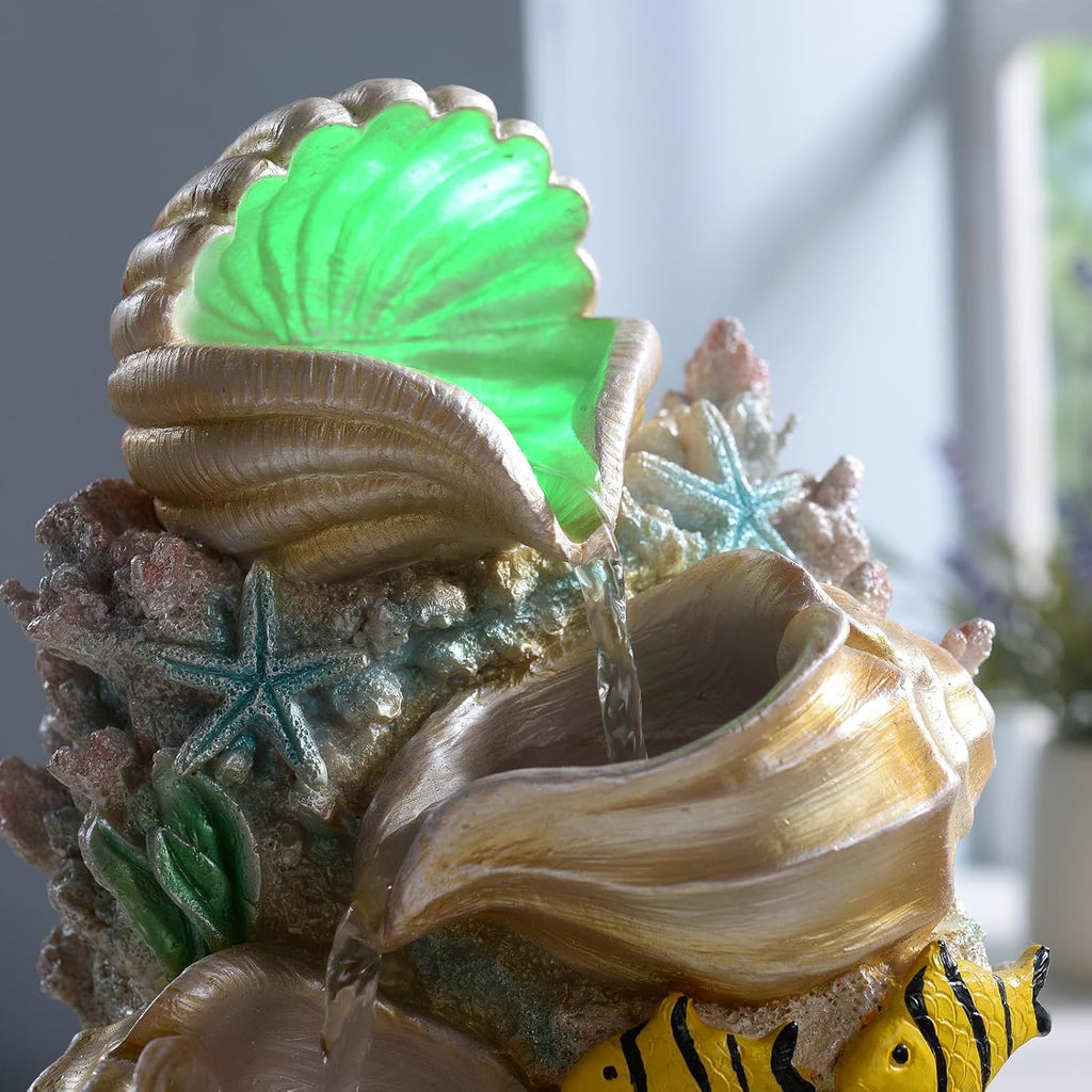Themed Coral Shell Fountain Tabletop Home Décor Indoor Desktop Fountains Perfect for Zen Waterfall Meditation