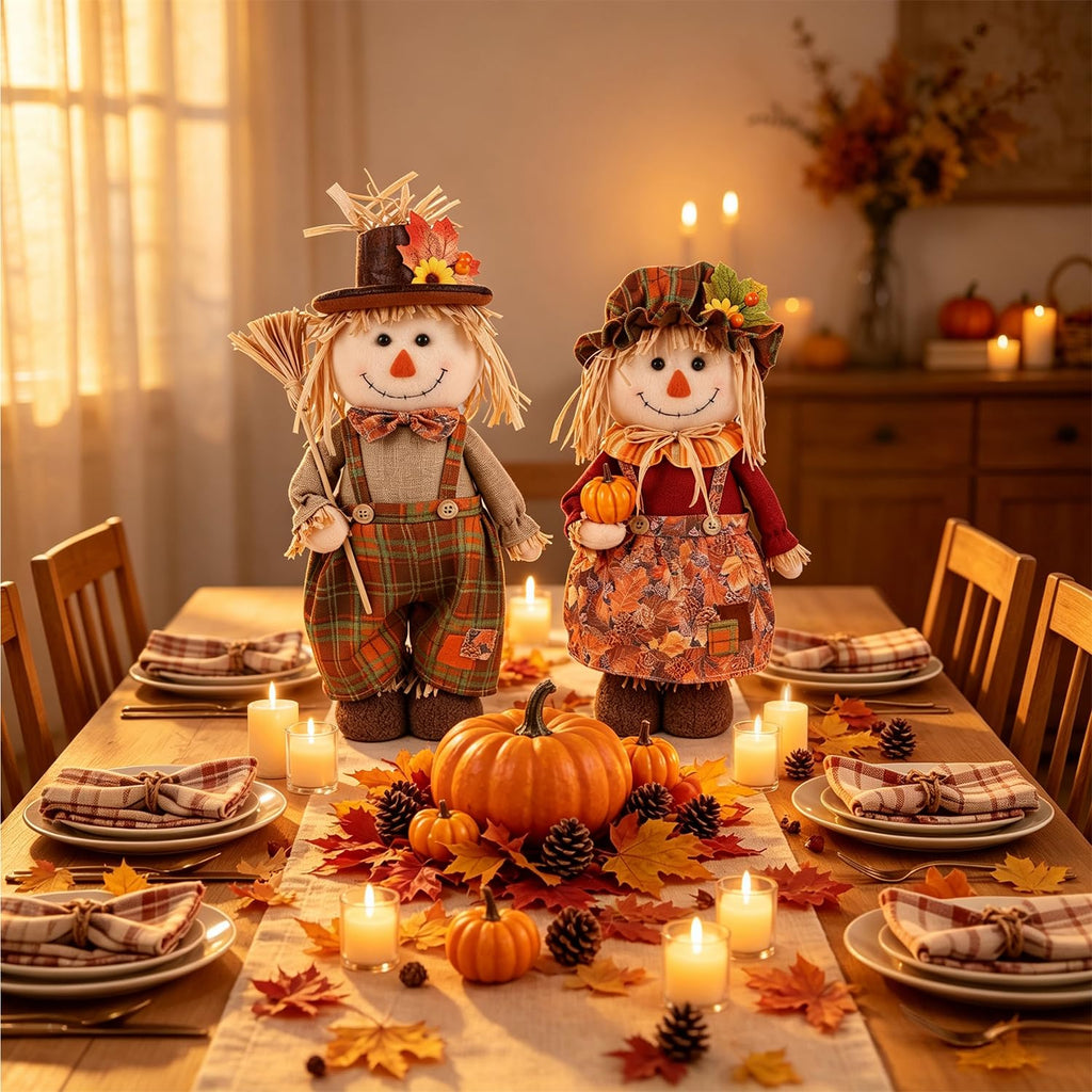 Fall Decoration 2Pack Standing Scarecrows with Stretchable Legs 22" to 28"