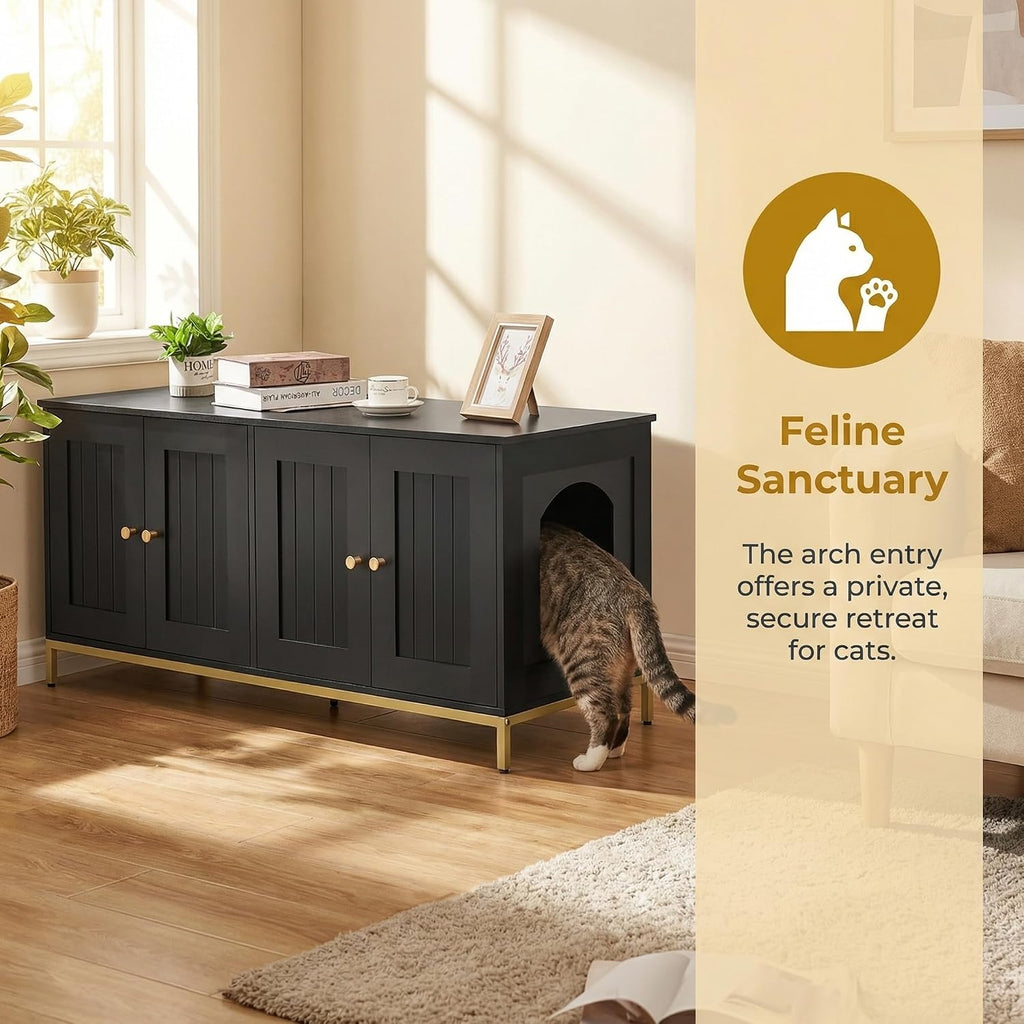 47.2" L Cat Litter Box Enclosure for 2 Cats, Black and Gold
