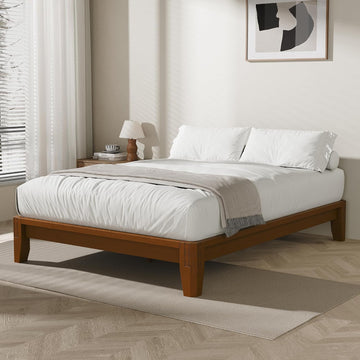 Queen Solid Bamboo Bed Frame, Japanese Joinery Platform Bed Frame(Walnut)