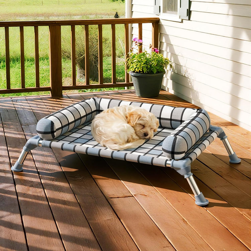 Elevated Dog Bed with Bolster, Portable Raised Lifted Pillow Pet Cot Beds