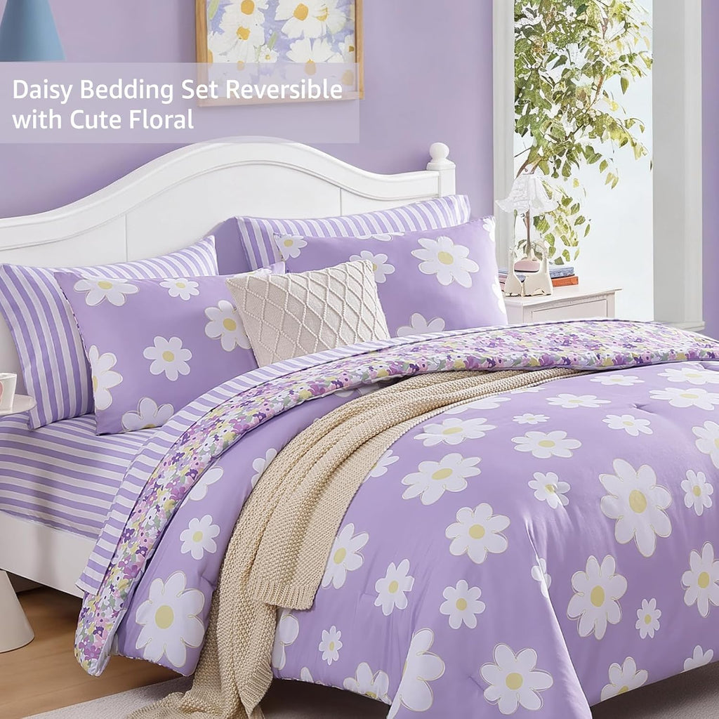 Twin XL Comforter Set for Girls, Daisy Kids Bedding Set Reversible with Cute Floral, All Season Bed in a Bag Dorm 5