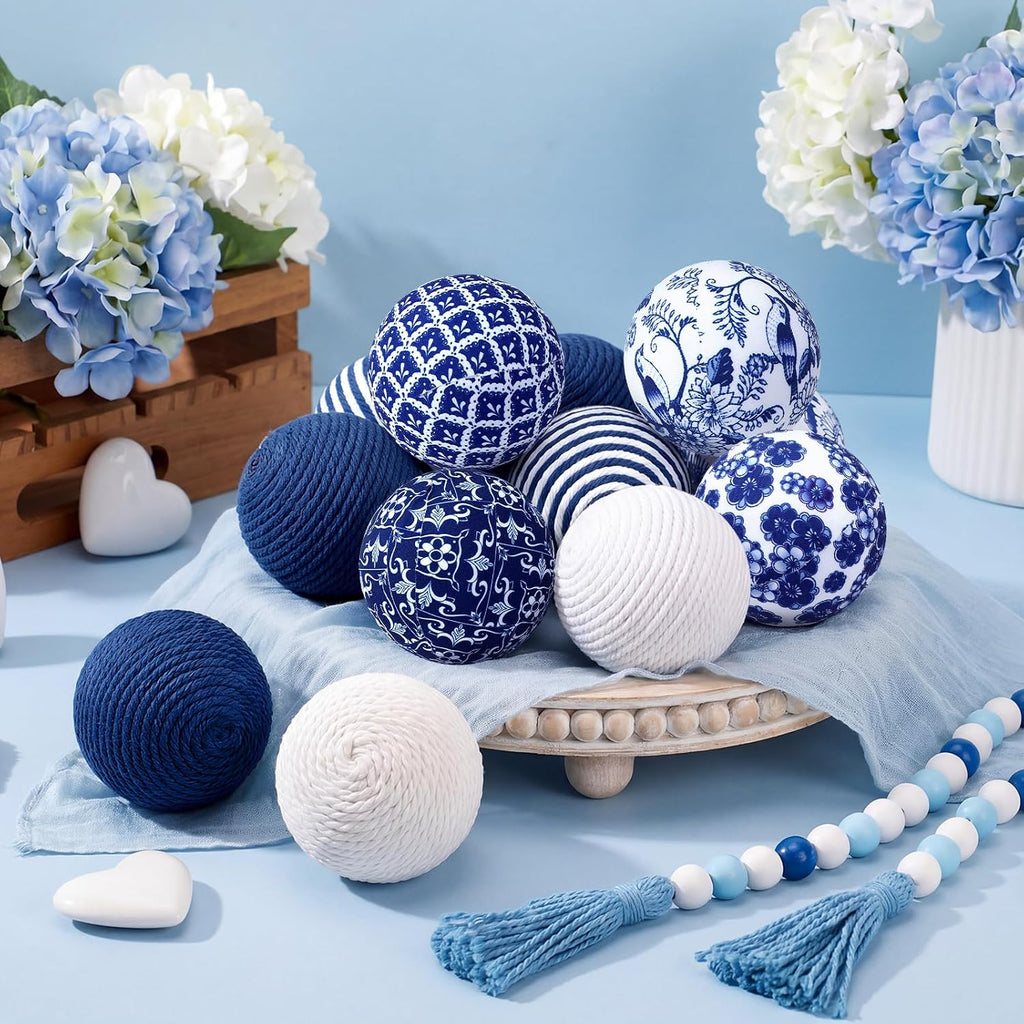 White and Blue Decorative Balls, Chinoiserie Porcelain - Set of 12